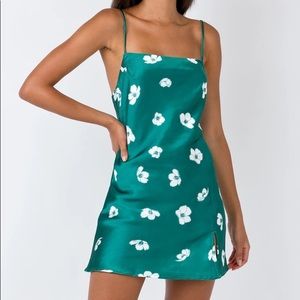 Princess Polly Dupe Mini Green Dress White Flowers
